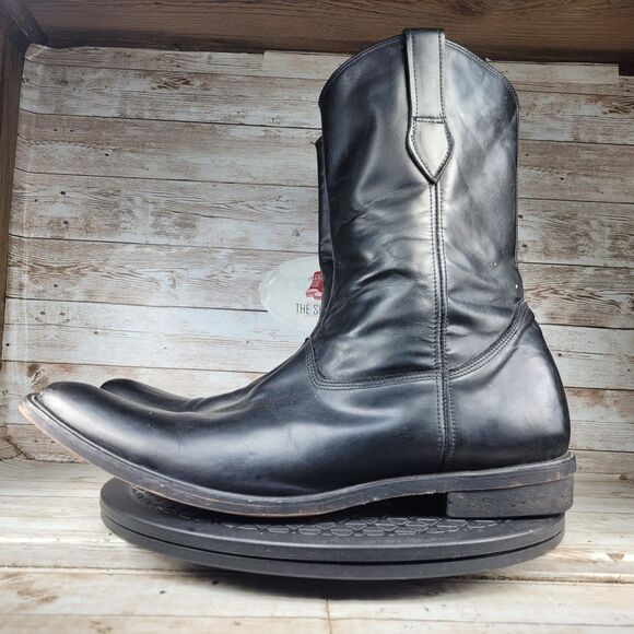 Vintage Men\'s Size 10 Western Cowboy Boots Black Leather Mid Calf Side Zip Biker main image 5